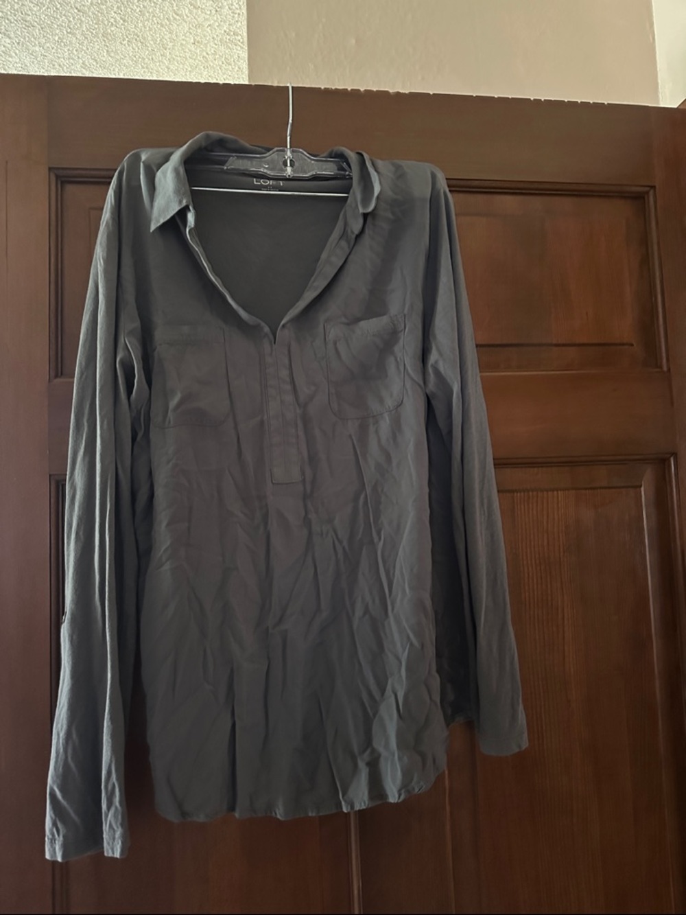 LOFT Charcoal Gray Long Sleeve Pullover Shirt